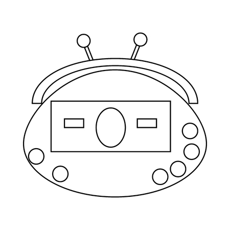 Retro purse with coins and banknotes icon in outline style on a white backgroundのイラスト素材