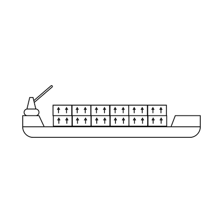 Ship with cargo icon in outline style isolated on white background. Cargo delivery symbolのイラスト素材