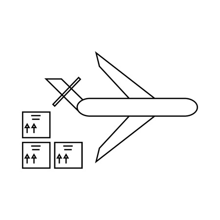 Cargo plane icon in outline style isolated on white background. Cargo delivery symbolのイラスト素材