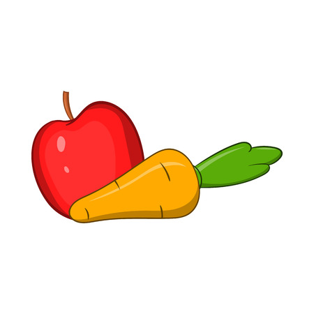 Apple and carrot icon in cartoon style isolated on white background. Food symbolのイラスト素材