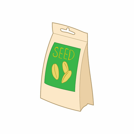 Paper bag with seeds icon in cartoon style on a white backgroundのイラスト素材