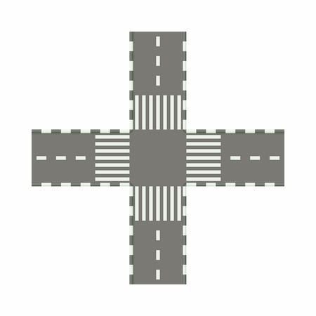 Empty road intersection icon in cartoon style on a white backgroundのイラスト素材