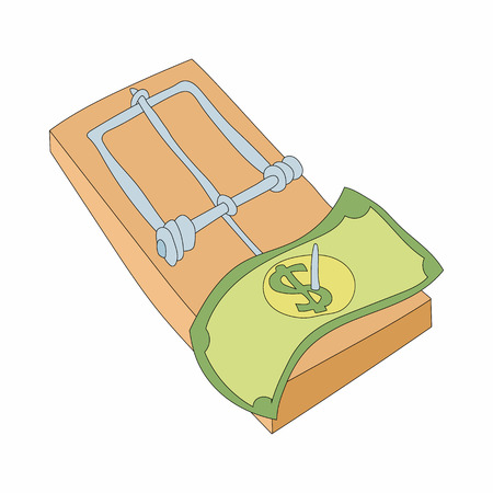 Mousetrap with money icon in cartoon style on a white backgroundのイラスト素材