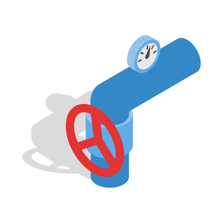 Pipe with a red valve and meter icon in isometric 3d style on a white backgroundのイラスト素材