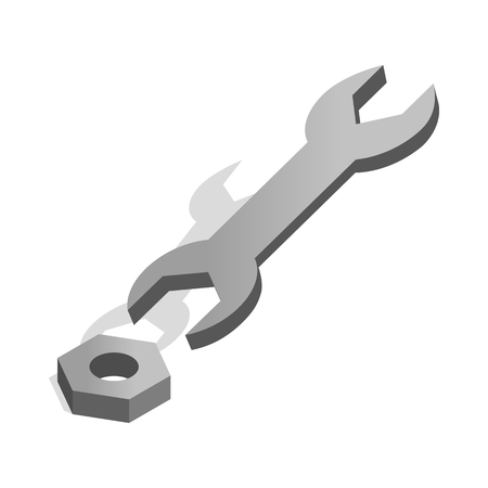 Wrench and nut icon in isometric 3d style on a white backgroundのイラスト素材