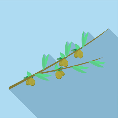 Olive branch icon in flat style with long shadow. Cultivation of olives symbolのイラスト素材