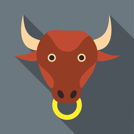 Bull icon in flat style with long shadow. Animals symbolのイラスト素材