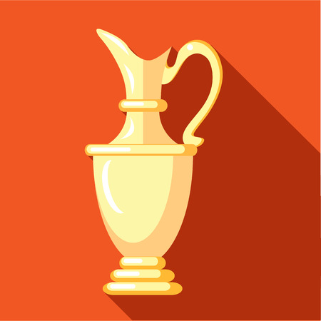 Golden trophy cup icon in flat style on an orange backgroundのイラスト素材