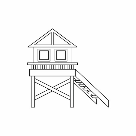 Wooden stilt house icon in outline style isolated on white backgroundのイラスト素材