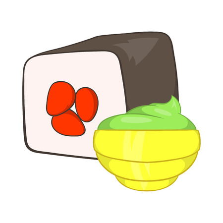 Sushi roll and wasabi icon in cartoon style on a white backgroundのイラスト素材
