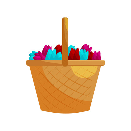 Basket with colorful tulips icon in cartoon style on a white backgroundのイラスト素材