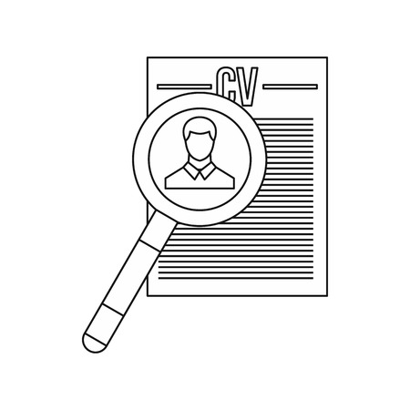 Magnifying glass over curriculum vita icon in outline style isolated on white backgroundのイラスト素材