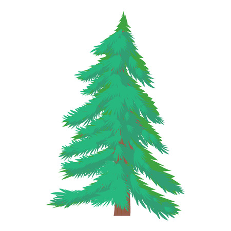 Fir tree icon in cartoon style on a white backgroundのイラスト素材