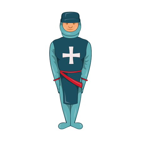 Man in a blue uniform with a cross on his chest icon in cartoon style on a white backgroundのイラスト素材