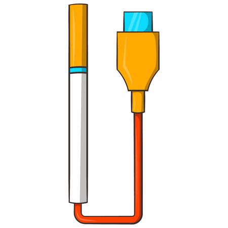 Electronic cigarette with USB cable icon in cartoon style on a white backgroundのイラスト素材