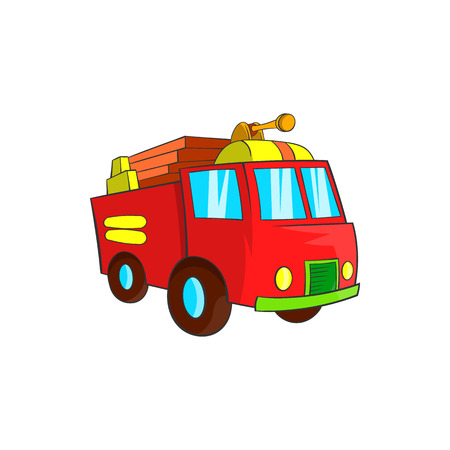 Fire truck icon in cartoon style isolated on white background. Transport symbol