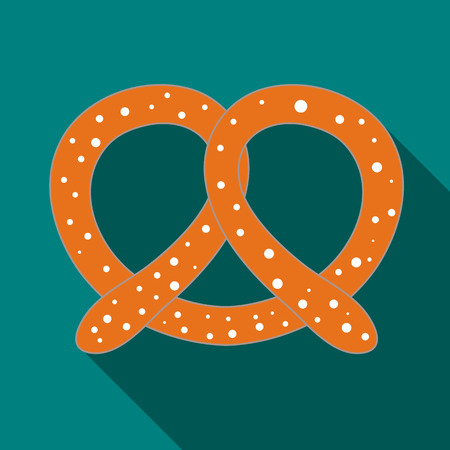 Pretzel icon in flat style on a turquoise backgroundのイラスト素材