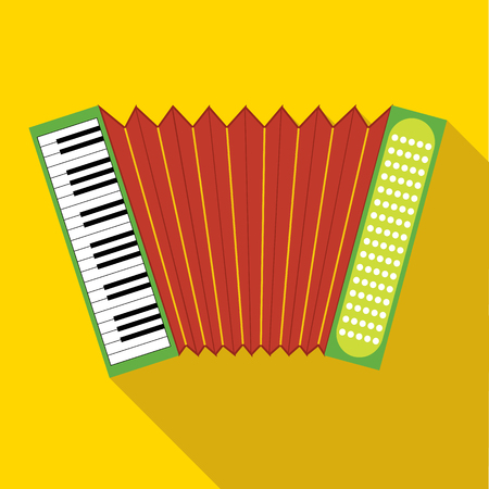 Red accordion icon in flat style on a yellow backgroundのイラスト素材