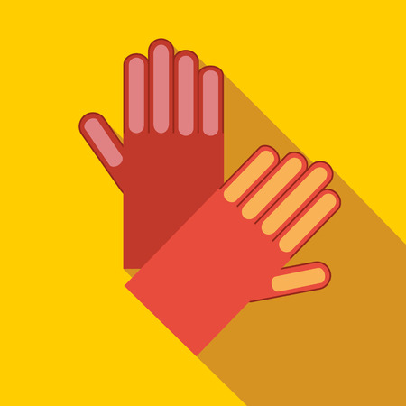 Red garden gloves icon in flat style on a yellow backgroundのイラスト素材