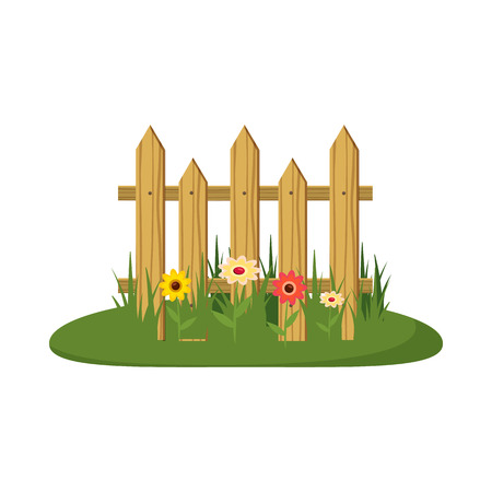 Fence with flowers icon in cartoon style isolated on white background. Plants symbolのイラスト素材