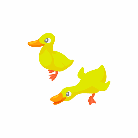 Two yellow ducks icon in cartoon style on a white backgroundのイラスト素材