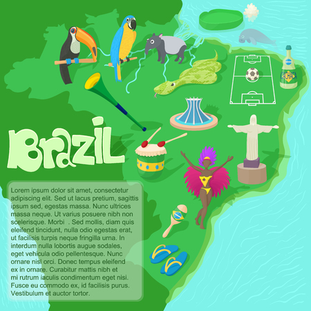 Brazil map travel and landmark concept vector illustrationのイラスト素材