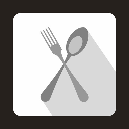 Spoon and fork icon in flat style on a white backgroundのイラスト素材