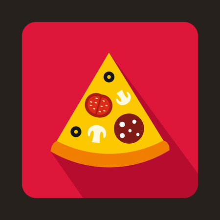 Slice of pizza of piicon in flat style on a pink backgroundのイラスト素材