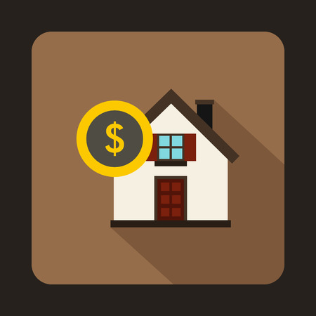 House and dollar sign icon in flat style on a coffee backgroundのイラスト素材