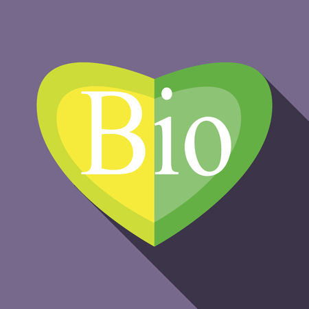 Green BIO heart icon in flat style on a lavender backgroundのイラスト素材