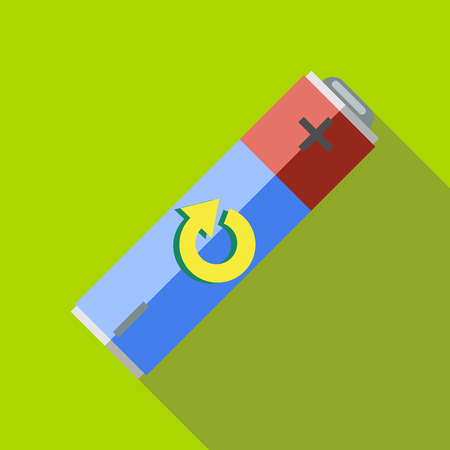 Rechargeable battery icon in flat style on a green backgroundのイラスト素材