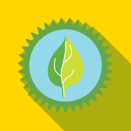 Green leaf in a gear icon in flat style on a yellow backgroundのイラスト素材