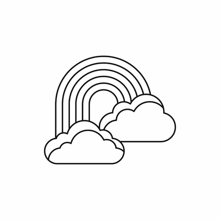 Rainbow and clouds icon in outline style isolated vector illustrationのイラスト素材