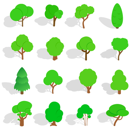 Tree icons in isometric 3d style. Park set isolated vector illustrationのイラスト素材