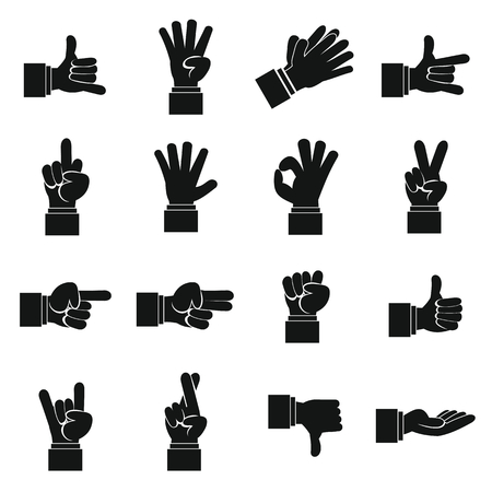 Hand gesture icons set in simple ctyle. Finger language set collection vector illustrationのイラスト素材