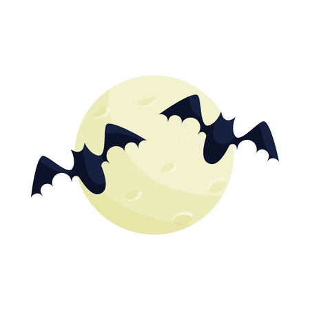 Full moon and bats icon in cartoon style on a white backgroundのイラスト素材