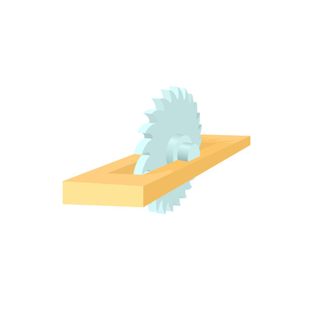 Metal blade of circular saw in a plank icon in cartoon style on a white backgroundのイラスト素材