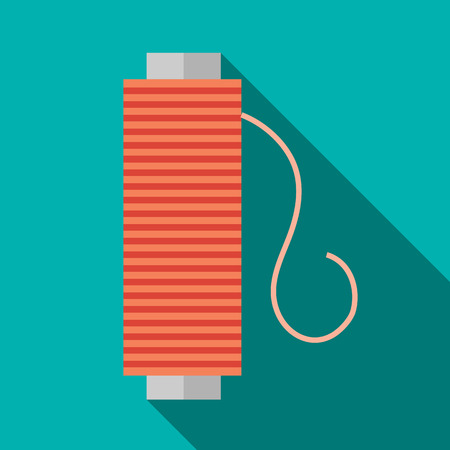Bobbin of red thread icon in flat style on a turquoise backgroundのイラスト素材