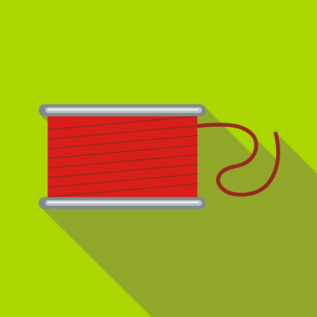 Spool of red thread icon in flat style on a green backgroundのイラスト素材