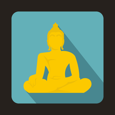 Statue of Buddha sitting in lotus pose icon in flat style on a baby blue backgroundのイラスト素材
