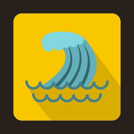 Tsunami wave icon in flat style on a yellow backgroundのイラスト素材