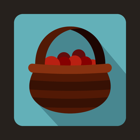 Basket with cranberries icon in flat style on a baby blue backgroundのイラスト素材