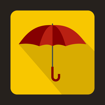 Red umbrella icon in flat style on a yellow backgroundのイラスト素材