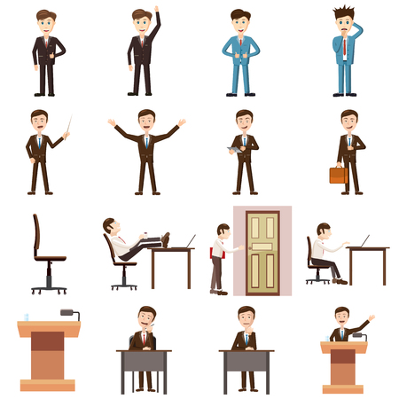 Business icons in cartoon style. Management and human resources set collection isolated vector illustrationのイラスト素材