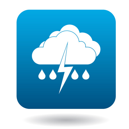Clouds with lightning and rain drops icon in simple style on a white backgroundのイラスト素材
