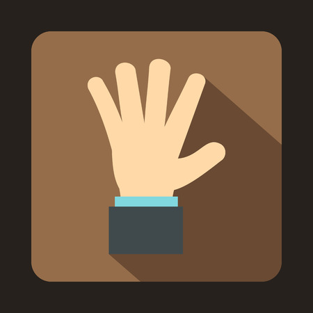 Hand showing five fingers icon in flat style on a coffee backgroundのイラスト素材