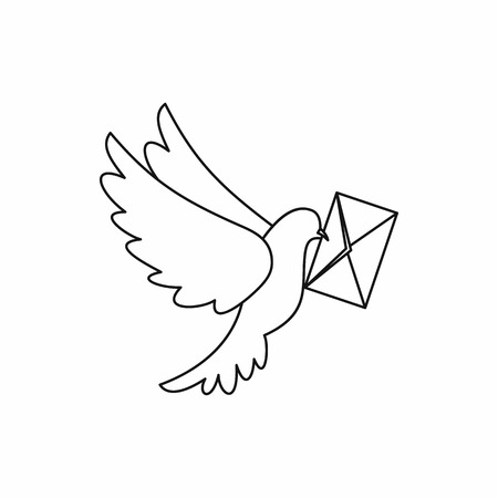 Dove carrying envelope icon in outline style isolated vector illustrationのイラスト素材