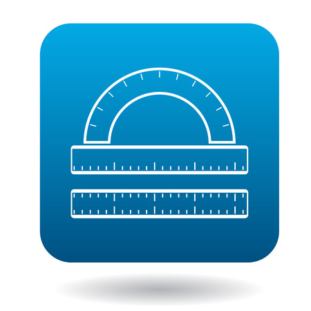 Line icon in simple style in blue square. Drawings and measurements symbolのイラスト素材