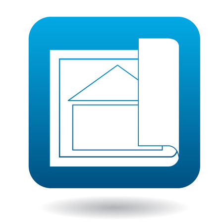 House project icon in simple style in blue square. Drawings symbolのイラスト素材