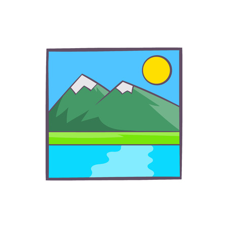 Drawing mountain landscape icon in cartoon style isolated on white background. Painting symbolのイラスト素材